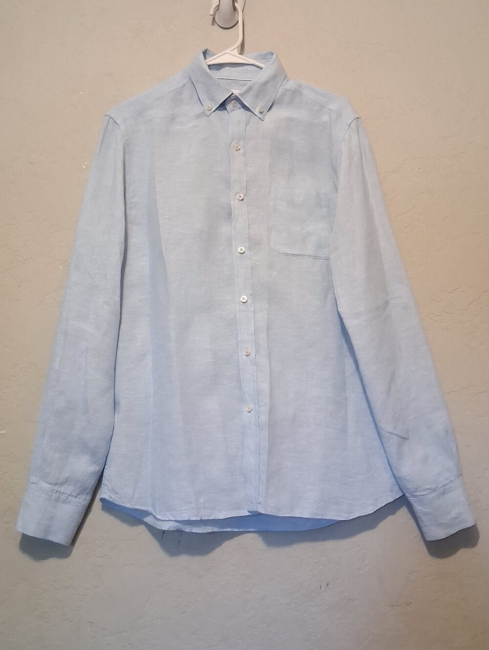 Porter & Ash 100% Linen Men Shirt Ligh Blue SzM Long Sleeve Button Up Coastal